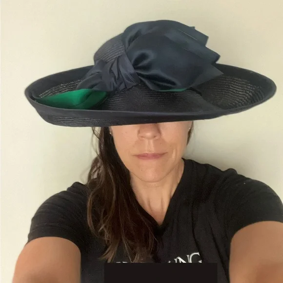 Designer Brim Womens Derby Hat Adjustable Navy Blue Green